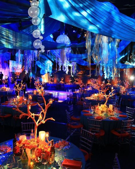 Under Water Theme Decorations, Fire And Ice Decor, Fire And Ice Party Theme Decoration, Wedding Ocean Theme, Under The Sea Gala, Water Theme Wedding, Under The Sea Wedding Theme, Under The Sea Quinceanera Theme, Water Theme Party