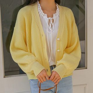 Cropped Cardigan Outfit, Sweeter Than Honey, Outfit Cardigan, Orange Cardigan, Yellow Fits, Yellow Cardigan, Korean Brands, Yellow Outfit, Purple Skirt