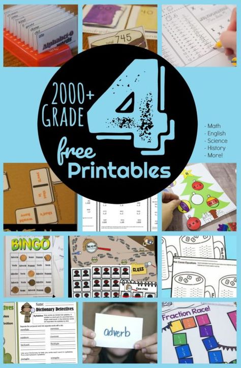 FREE 4th Grade Worksheets - lots of fun worksheets, games, and activities for grade 4 students to practice math, english language arts, science, history, reading, and more #grade4 #homeschool #4thgrade 2nd Grade Reading Worksheets, Math English, Fourth Grade Science, Free Math Games, 2nd Grade Activities, 4th Grade Math Worksheets, History Worksheets, Teaching Second Grade, Science History