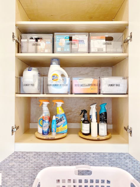 Laundry Room Organization Shelves, Laundry Room Decor Ideas, Home Laundry Room, Laundry Pods, Laundry Cabinets, Laundry Room Closet, Laundry Room Renovation, Laundry Room Shelves, Laundry Ideas