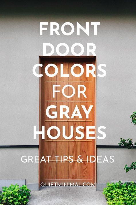 Dark Gray House With Colored Front Door, Front Door Ideas Grey House, Gray House Brown Front Door, Best Front Door Color For Light Gray House, Gray House With Colored Front Door, Wood Door Grey House, Front Door For Gray House, Grey House Front Door Color Ideas, Dark Grey House With Colored Front Door