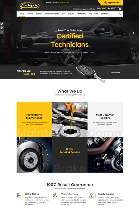 This Car Repair Services & Auto Mechanic WordPress Theme + RTL is a comprehensive and responsive theme specifically designed for car repair services and auto mechanic businesses. It includes a range of features that make it easy to create and manage your website, including customizable templates for services, team members, and pricing. Car Parts Shop Design, Auto Repair Website Design, Car Service Website, Car Repair Shop Design, Auto Repair Shop Design, Mechanic Website, Automotive Branding, Car Wash Prices, Auto Service Center