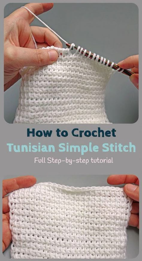 How to crochet the Tunisian Simple Stitch Tunisian Crochet Free, Tunisian Stitches, Tunisian Crochet Pattern, Crochet Unique, Tunisian Crochet Patterns, Tunisian Crochet Stitches, Simple Stitch, Crochet Tunisian, Confection Au Crochet