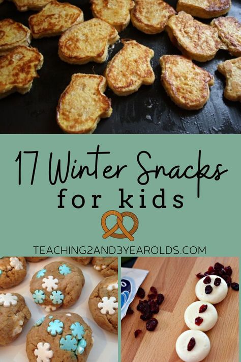 17 winter snacks that toddlers and preschoolers can help you make - in the classroom or in the kitchen. Great for class parties, too! #winter #snacks #cooking #treats #food #recipes #kids #preschool #holidays #toddlers #teaching2and3yearolds Winter Snacks For Kids, Preschool Cooking Activities, Winter Party Foods, Soup Carrot, Winter Snacks, Preschool Cooking, Theme Snack, Kids Food Crafts, Winter Snack