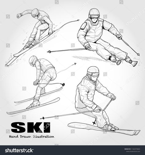 hand drawn illustration set of Skier skiing downhill. drawing vector. sketch of winter sport. #Ad , #ad, #set#Skier#skiing#hand Skier Drawing Simple, Ski Drawing Simple, Skiing Sketch, Skier Drawing, Ski Sketch, Skiing Artwork, Skiing Drawing, Skiing Illustration, Ski Drawing