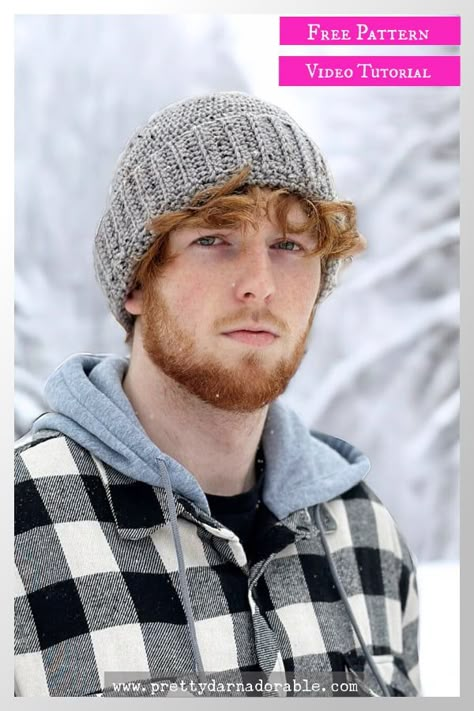 Crochet Beanie Hat Free Pattern, Mens Crochet Beanie, Hat Crochet Patterns, Mens Crochet, Hat Free Crochet Pattern, Crochet Hat Tutorial, Crochet Mens Hat, Crochet Clothing Patterns, Beanie Pattern Free