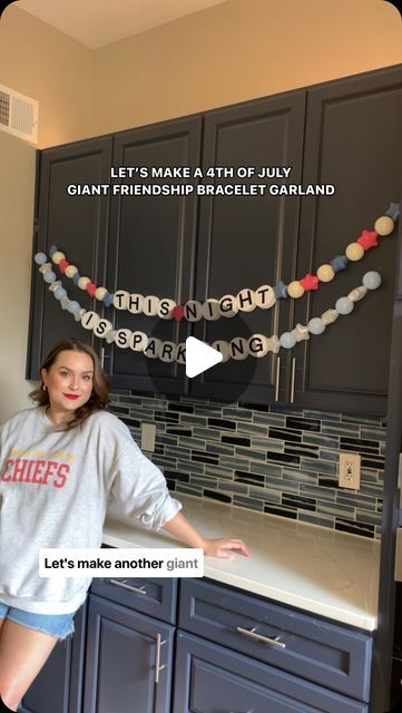 Abby Peek on Instagram: "Let’s make a giant Taylor Swift inspired friendship bracelet garland for the Fourth of July! Everything you need for this Swiftie DIY craft is linked in my bio! 💖  This video will take you through how to make a giant friendship bracelet garland for your next party or gathering and shows you want supplies you’ll need!   #taylorswift #fourthofjulydecor #fourthofjulyparty #4thofjulydecor #friendshipbracelet" Giant Friendship Bracelet Bulletin Board, Diy Giant Friendship Bracelet Garland, Diy Giant Friendship Bracelet, Friendship Bracelet Banner Diy, Friendship Bracelet Christmas Garland, Friendship Necklaces Diy, Large Friendship Bracelet Garland, Taylor Swift Friendship Bracelet Garland, Friendship Bracelet Decor