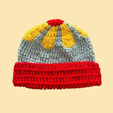 retro flower beanie!! red, yellow, and blue handmade... - Depop 70s Crochet Hat, Retro Daisy Crochet, Flower Beanie, Daisy Crochet, Round Crochet, Crocheted Flower, Retro Daisy, Flower Hat, Flower Crochet