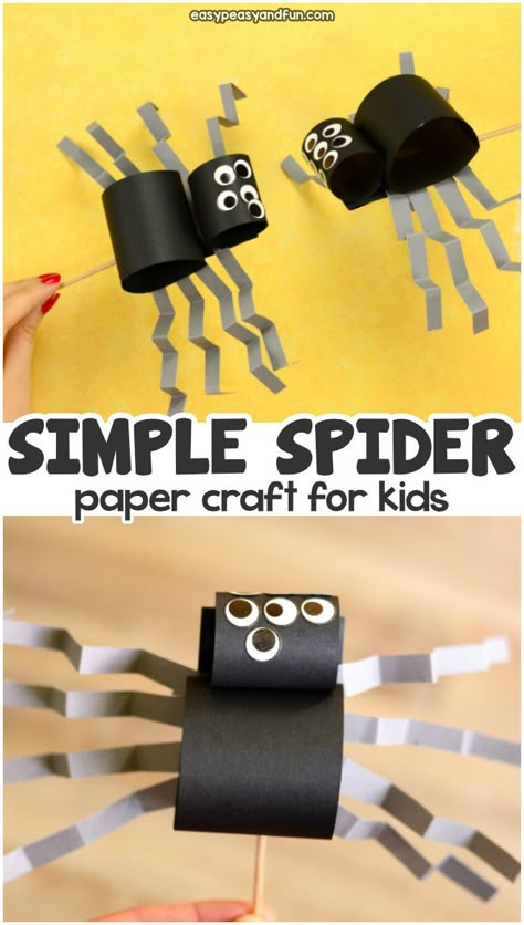 Simple spider craft for kids. Easy paper craft idea for kids to make for Halloween. Spider Craft For Kids, Halloween Classroom Crafts, Craft For Kids Easy, Spider Craft, Spider Crafts, Halloween Crafts For Toddlers, Crafts And Activities For Kids, Crafty Kids, Halloween Crafts For Kids