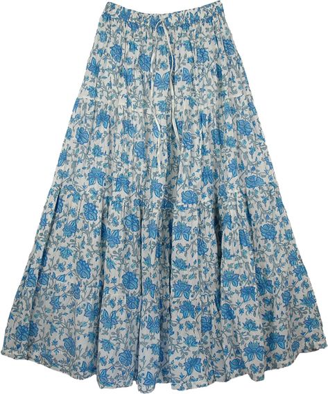 Blue Floral Cotton Printed Long Skirt, Hydrangea Blue Cotton Long Summer Skirt Long Summer Skirt, Blue Long Skirt, Long Blue Skirts, Hydrangea Blue, Long Skirt Summer, Printed Long Skirt, Blue Skirts, Skirts Summer, Long Skirt Outfits