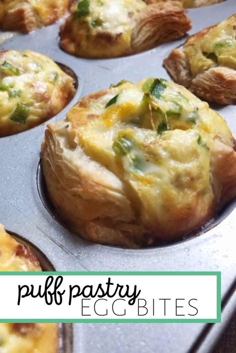 Egg Pastry Puff, Puff Pastry Breakfast Muffins, Brunch Egg Bites, Egg And Puff Pastry Recipes, Puff Pastry Egg Recipes, Brunch Puff Pastry Recipes, Puff Pastry Egg Cups, Puff Pastry Egg Bake, Puff Pastry Breakfast Casserole