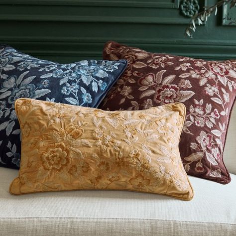 Luxury Throw Pillows For Couches + Beds | Williams Sonoma Luxury Throw Pillows, Botanical Arrangements, Luxury Throws, Embroidered Pillow Covers, Embroidered Throw Pillows, Embroidered Velvet, Embroidery Hand, Williams Sonoma Home, Embroidered Cushions