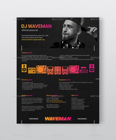 Dj Profile, Dj Press Kit, Dj Kit, Press Kit Design, Press Kit Template, Electronic Press Kit, Dj Logo, Fax Machine, Letterhead Template