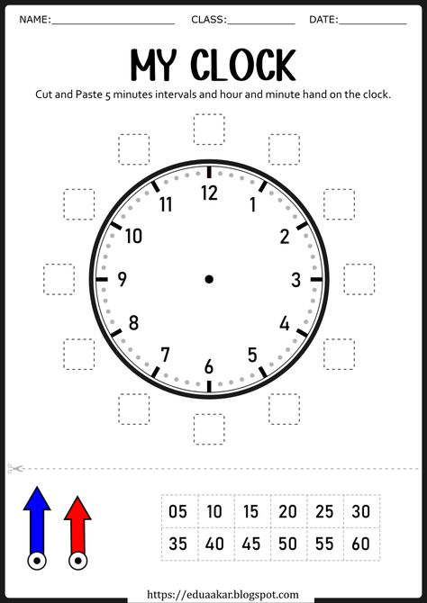 Telling Time 1st Grade, Kindergarten Time Worksheets, Time Teaching Activities, Kindergarten Clock Worksheets, Clock Reading Worksheet, Clock Worksheets For Grade 1, Learning Time Clock Free Printable, Clock Template Free Printable, Telling Time 2nd Grade