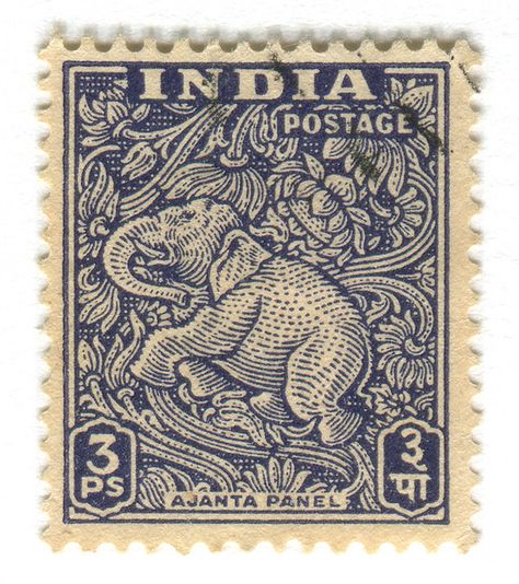 India Postage Stamp: Ajanta Caves Elephant. c. 1949 #stamp elephant postage stamp. ephemera India 1940s vintage dark blue. Stamp Illustration, Ajanta Caves, طوابع بريد, Visuell Identitet, Postage Stamp Design, Drawing Portraits, طابع بريدي, Postage Stamp Art, Vintage India