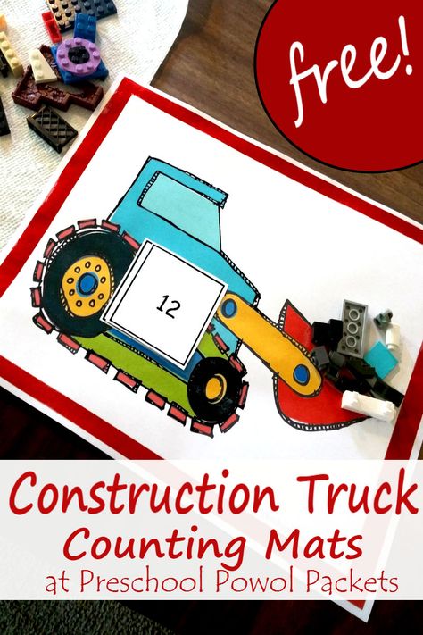 Perfect!! I can use these construction truck counting pages with LEGO, blocks, or other manipulatives! Perfect for preschool, kindergarten, and 1st grade, and great for homeschool or classrooms!! Construction Theme Preschool, Preschool Construction, Counting Mats, Preschool Transportation, The Measured Mom, Measured Mom, Preschool Math Games, Transportation Unit, Transportation Activities