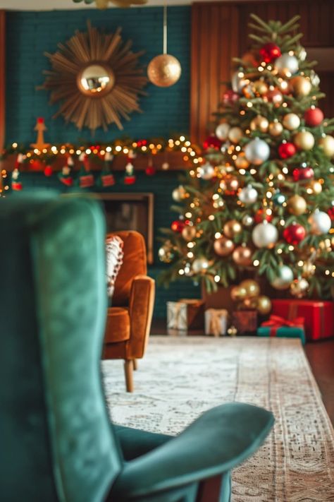 Immerse yourself in a mid century modern Christmas with timeless retro decor that brings festive cheer to your holiday home. Mid Century Christmas Decor Ideas, Midcentury Christmas Decor, Midcentury Modern Christmas Decor, Mid Century Christmas Tree, Mid Century Modern Christmas, Santa Ideas, Vintage Holiday Decor, Midcentury Design, Modern Christmas Decor