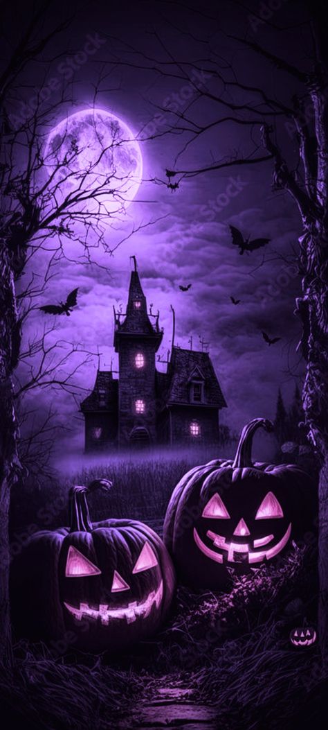 Halloween Vintage Wallpaper Iphone, Halloween Wallpaper Creepy, Purple Fall Wallpaper, Halloween Hd Wallpaper, Purple Halloween Aesthetic, Wallpaper In Hd, Haunted Images, Spooky Halloween Pictures, Helloween Wallpaper