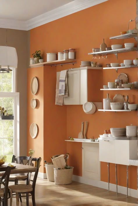 kitchen paint colors, interior design, wall painting, home decor Light Orange Kitchen Walls, Orange And Grey Kitchen Ideas, Orange Painted Kitchen, Two Tone Kitchen Paint Wall Colors, Orange Walls Kitchen, Paint Colours For Kitchen Walls, Paint Color For Kitchen Walls, Light Orange Walls, Orange And Grey Kitchen