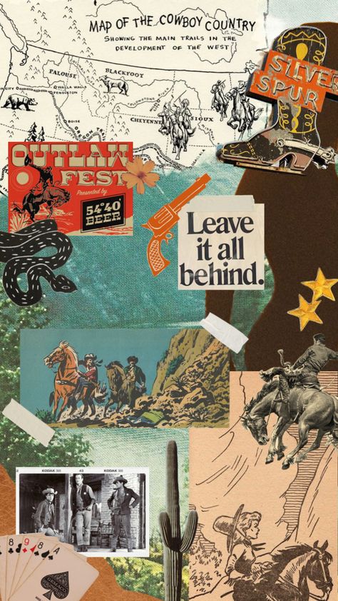 #western #cowboy #retrocowboy #retro Western Collage Wallpaper Laptop, Spaghetti Western Aesthetic, Vintage Western Aesthetic Wallpaper, Texas Wallpapers, Western Collage Wallpaper, Cowboy Aesthetic Wallpaper, Retro Cowboy Aesthetic, Cowboy Background, Cowboy Collage