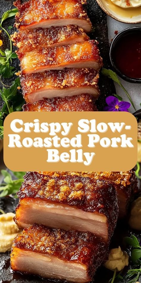 Crispy Slow-Roasted Pork Belly is a dish that offers a rich, satisfying culinary experience! 🍖🔥 With perfectly crispy crackling and tender meat, this pork belly is slow-roasted to perfection. Ideal for special occasions or a hearty meal, it’s full of flavor and texture.  📌 Save this pin to make crispy and delicious slow-roasted pork belly for your next dinner! #SlowRoastedPorkBelly #CrispyCrackling #ComfortFood #HeartyDinners #RichFlavors #EasyRecipes Pork Belly Crock Pot Recipes, Pork Belly Crackling, Crackling Recipe, Slow Cooker Pork Belly, Roasted Pork Belly Recipe, Pork Belly Roast, Slow Roast Pork, Pork Belly Recipes Crispy, Roast Slow Cooker