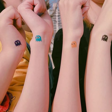 Pacman Tattoo, Group Tattoos, Matching Bff Tattoos, Cousin Tattoos, Gang Tattoos, Matching Friend Tattoos, Tattoo Placements, Small Forearm Tattoos, Tattoo Trend