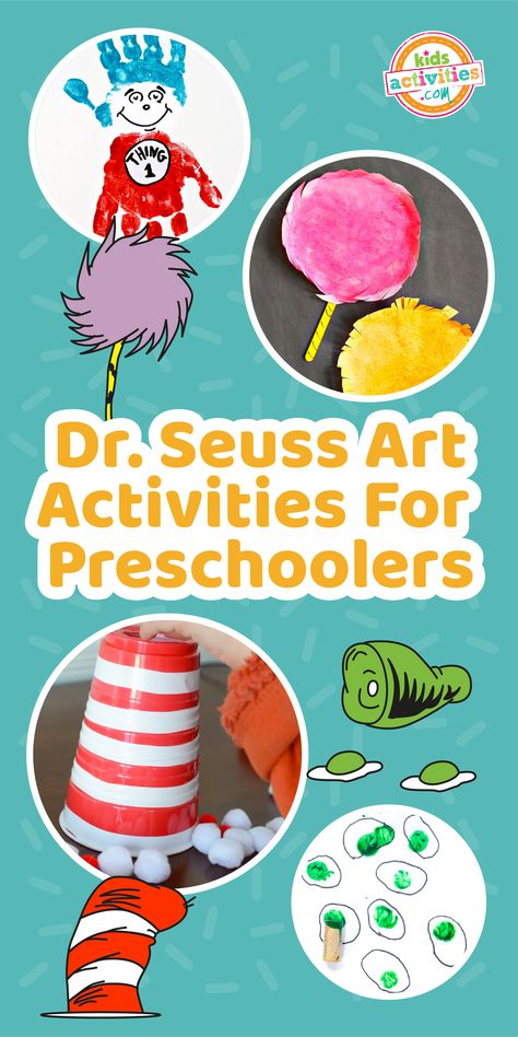 If your little one loves Dr. Seuss books and you are looking for fun ideas to complement their reading activities, we've got them! We are so excited to share with you 24 Dr. Seuss art activities for preschoolers that are so much fun. Dr Seuss Art Activities, Dr Suess Activities Preschool Crafts, Dr Seuss Activities For Preschool, Dr Seuss Crafts For Preschoolers, Dr Seuss Book Activities, Art Activities For Preschoolers, Dr. Seuss Crafts, Dr Seuss Preschool Activities, Dr Seuss Art