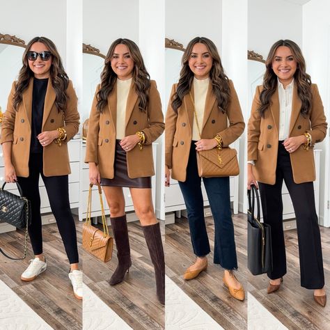 Outfits With Brown Blazers For Women, Light Brown Blazer Outfits For Women, Light Brown Blazer Outfit, Peacoat Womens Outfit, Brown Jacket Outfit, Brown Blazer Outfit, Blazer Outfits Casual, Blazer Outfits For Women, Tan Blazer