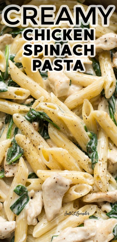 Chicken And Spinach Pasta, Creamy Chicken Spinach, Creamy Chicken Spinach Pasta, Chicken Spinach Recipes, Creamy Spinach Chicken, Spinach Pasta Recipes, Salt Lavender, Chicken Spinach Pasta, Creamy Chicken Pasta