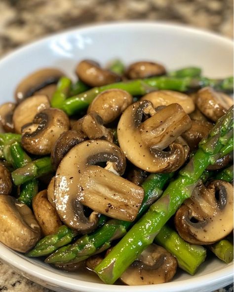 Artichoke And Asparagus, Slow Cooker Butter Garlic Asparagus And Mushrooms, Best Mushroom Side Dish, Healthy Crock Pot Side Dishes, Asparagus Slow Cooker, Sauteed Mushrooms And Asparagus, Delicious Asparagus Recipes, Crock Pot Asparagus Recipes, Elevated Vegetable Recipes