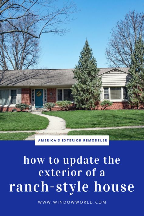 The ranch home is here to stay. Visit our blog for a few ways to make the most of these popular, livable, and affordable homes. 🏠#AmericasExteriorRemodeler Ranch Style Home Front Porch Ideas, Front Of Ranch House Ideas, Simple Ranch Exterior, Landscape Design Ranch Style House, Update Ranch Style House Exterior, Ranch Home Updates, Ranch House Update, Ranch House Update Exterior, Ranch Style Homes With Porch