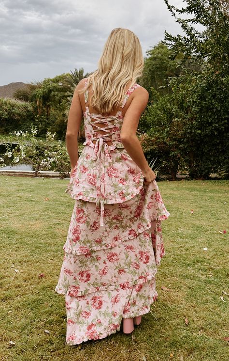 Tiered Maxi Dress Formal, Spring Corset Dress, Frill Prom Dress, Tea Party Formal Dress, Floral Layered Dress, Floral Tiered Prom Dress, Tired Prom Dress, Summer Floral Wedding Guest Dress, Cottage Prom Dress