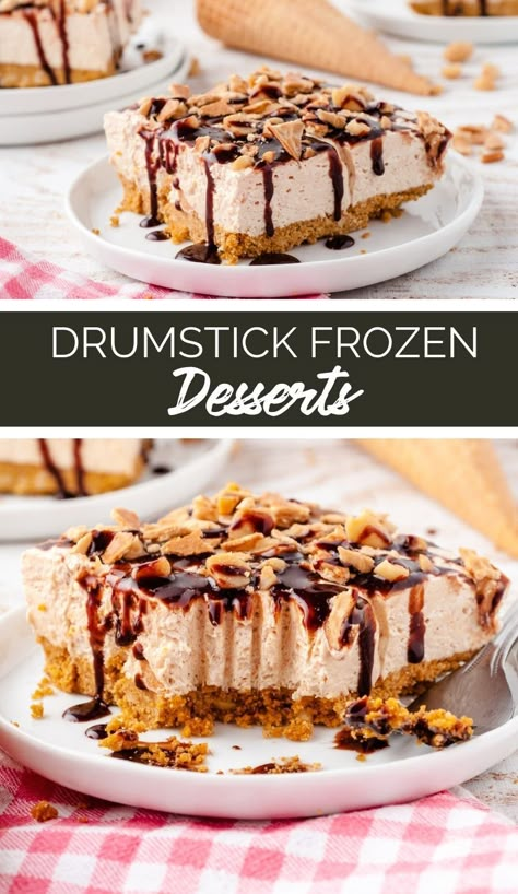 Frozen Desserts Easy Summer, Drumstick Cake Frozen, Drumstick Dessert Recipe, Frozen Summer Desserts, Frozen Deserts, Drumstick Dessert, Deserts For Crowd, Frozen Deserts Ideas, Snow Day Desserts