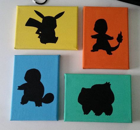 Pokemon Silhouette Canvas Pokemon Silhouette, Drink Smoothies, Mew Pokemon, Pokemon Decor, Pokemon Room, Mini Toile, Pokemon Painting, Pokemon Diy, Pokemon Craft