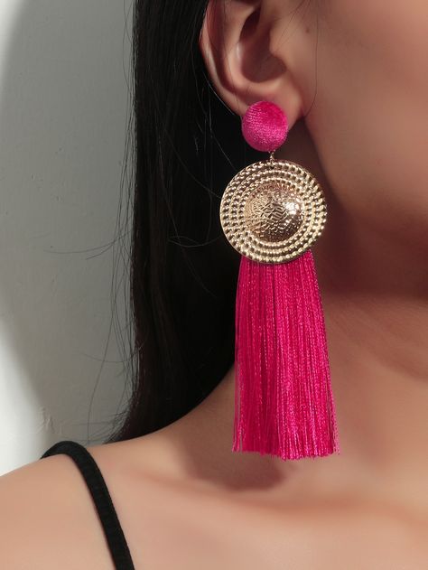 Tassel Drop Earrings | SHEIN USA Pear Body Type, Pink Vacation, Hot Pink Earrings, Earrings Diy Handmade, Pink Tassel Earrings, Earrings Shein, Polymer Clay Gifts, Pear Body, Earrings Beads