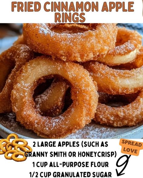 Apple Rings Recipe, Fried Apple Rings, Cinnamon Apple Rings, Fried Apple, Apple Rings, Apple Recipes Easy, Fried Apples, Apple Dessert Recipes, Apple Dessert