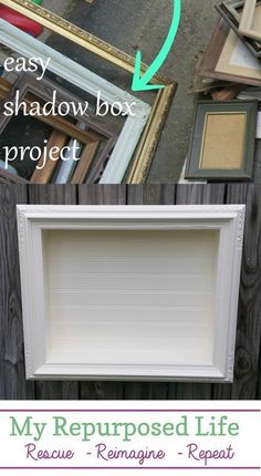 Diy Shadow Box Frame Dollar Stores, Frame Upcycle, Shadowbox Diy, Picture Shadow, Thrift Store Upcycle Decor, Cadre Photo Diy, Shadow Box Memory, Shadow Box Picture Frames, Easy Weekend Projects