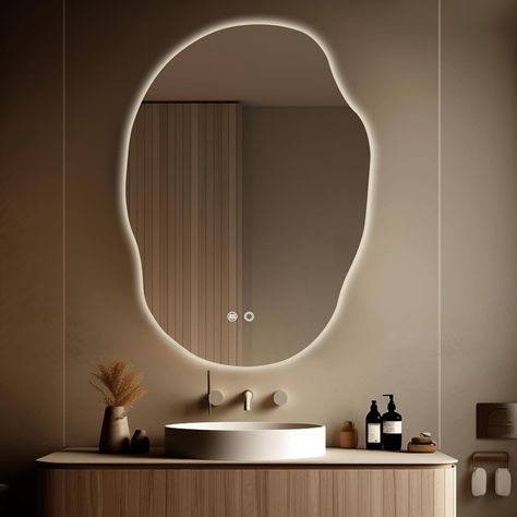 Amazon.com: WallBeyond LED Bathroom Mirror with Lights, 25 x 35 Inch Led Bathroom Vanity Mirror for Wall, Anti Fog Mirror for Bathroom, 3 Colors and Dimmable Light, Horizontal/Vertical : Home & Kitchen Organic Modern Bathroom Mirror, Scandinavian Bathroom Vanity Lighting, Bathroom Mirror With Light Behind, Lights Around Bathroom Mirror, Powder Room Mirror And Lighting Ideas, Unique Vanity Mirrors, Bathroom Mirrors Led, Floating Bathroom Mirror, Organic Modern Bathroom Vanity Lights