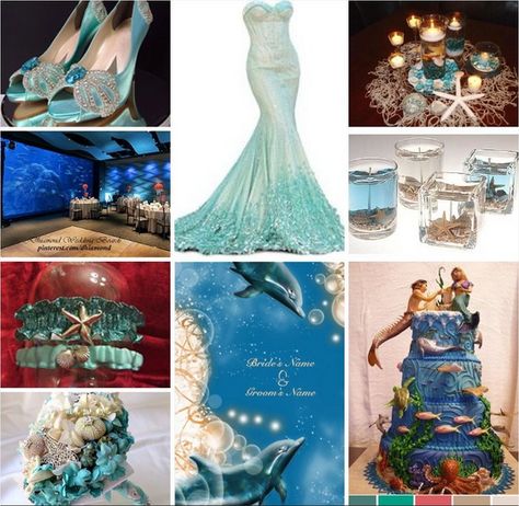 Under the sea wedding inspiration Sea Wedding Dress, Mermaid Theme Wedding, Mermaid Inspired Wedding, Themed Wedding Dress, Sea Themed Wedding, Teal Weddings, Under The Sea Wedding, Little Mermaid Wedding, Underwater Wedding