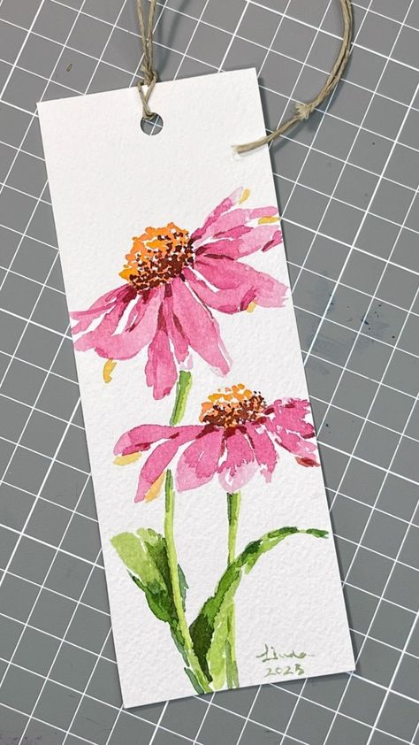 Creative Marker Art, Flower Cards Handmade Drawing, Water Color Books, Bookmarks Handmade Flower, Watercolor Floral Cards, Watercolor Painted Bookmarks, Watercolor Painting Cards, Watercolor Book Marks Diy, Simple Watercolor Flowers For Beginners