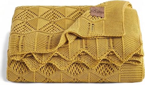 Amazon.com: Dalisa Tencel™ Premium Throw Blanket - Soft, Breathable, 60x80 Inches Mustard, Crochet Lace, Oeko-Tex Certified, Snuggling & Lounging - Emily : Home & Kitchen Mustard Throw Blanket, Moss Crochet, Knitted Throw Blanket, Boho Throw Blanket, Comfy Blanket, Throw Bed, Turkish Textiles, Boho Throws, Reusable Packaging