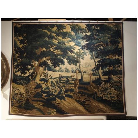 This magnificent silk and wood tapestry is from Flanders and dates to the late 1600’s. The tapestry’s overall color is referred to as Verdure Bleue or blue greenery. The colors are beiges, browns, and Art Styling, Wallpaper For Bedroom, Medieval Tapestry, Tapestry Fabric, Vintage Tapestry, Partridge, Art Textile, Silk Painting, Tapestry Design