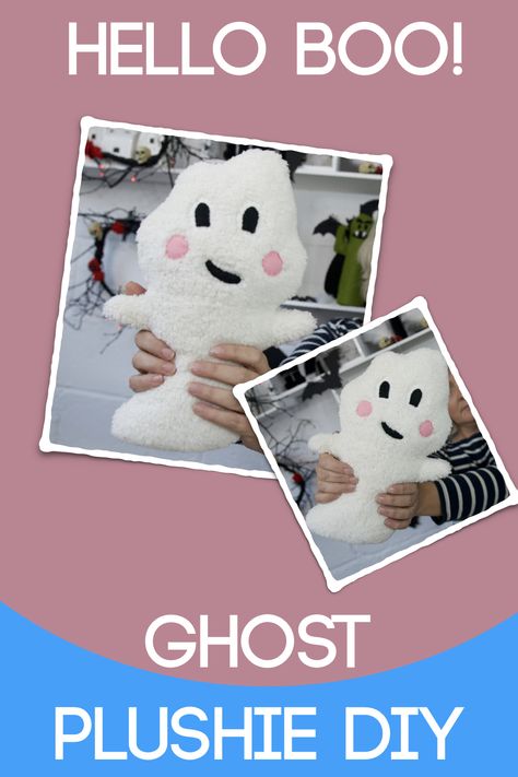 Make your own Hello Boo Ghost Plushie with our free Pattern and Video Tutorial. #ghostplushie #missdaisyhalloween #missdaisypatterns #freesewingpattern #ghost #softie Ghost Plushie Pattern, Stuffed Ghost Pattern, Plushie Free Pattern, Ghost Plushie, Daisy Patterns, Ghost Diy, Boo Ghost, Animal Projects, Plush Pattern