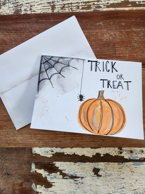 5x7 Halloween greeting card with envelope Cute Ghost Doodles, Halloween Cards Handmade Ideas, Ghost Doodles, Cute Halloween Cards, Anniversary Gift Ideas For Boyfriend, Happy Halloween Cards, Halloween Cards Diy, Halloween Poems, Pumpkin Watercolor