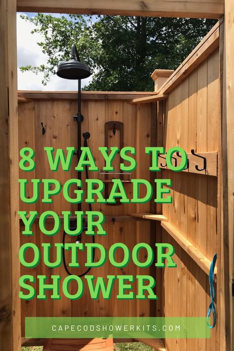 Click on the link to find out some ways you can upgrade your outdoor shower 🚿 Outdoor Shower Towel Storage, Outdoor Shower Shelves, Outdoor Shower Shelf, Beach House Outside Shower Ideas, Simple Outdoor Bathroom Ideas, Outdoor Shower Caddy Ideas, Outdoor Shower Under Deck Stairs, Outdoor Shower Floors, Freestanding Outdoor Shower Ideas