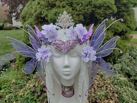 Diy Fairy Crown Headpieces, Faerie Headpiece, Fairy Head Piece, Fairy Headpiece Diy, Shells And Pearls, Fairy Headpiece, Fantasy Crown, Glass Fairy, Flower Headdress