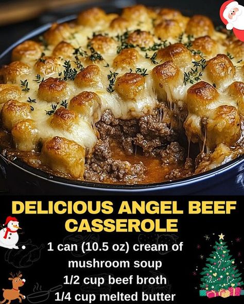 Delicious Angel Beef Casserole 🍽️✨
(recipe below)



A hearty and comforting casserole made with lean ground beef, creamy ingredients, and topped with crispy tater tots—perfect for family dinners!



Ingredients 🛒
2 lbs lean ground beef
8 oz cream cheese, softened
1 can (10.5 oz) cream of mushr... Hamburger Dishes, Mexican Casserole Recipe, Ground Beef Casserole Recipes, Ground Beef Dishes, Tot Casserole, Best Casseroles, Beef Casserole Recipes, Ground Beef Casserole, Dinner With Ground Beef