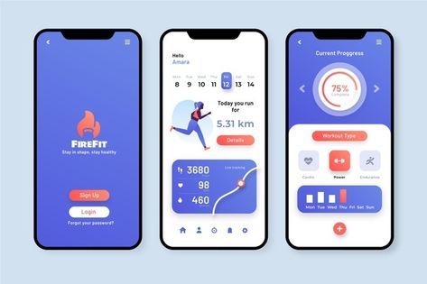 Free Vector | Workout tracker app interface Fitness App Interface, Fitness App Ui Design, Sport App Design, Workout Tracker App, Charity App, Health Tracker App, Fitness Tracker App, Application Ui Design, Health App Design