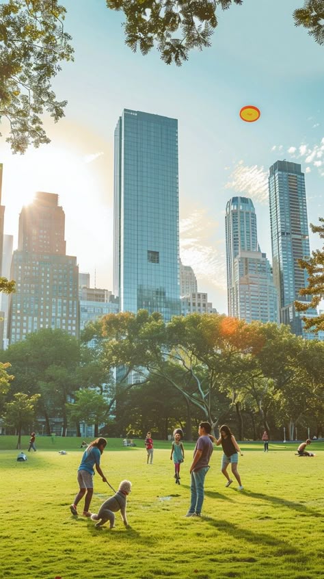 "Urban Park Fun: People enjoying a #sunnyday playing #frisbee in a vibrant #urbanpark with #cityscape in the background. #outdoorfun #aiart #aiphoto #stockcake ⬇️ Download and 📝 Prompt 👉 https://stockcake.com/i/urban-park-fun_1032048_320831" Scooba Diving, People At The Park, People In Park, House Astrology, Playing At The Park, Cambridge London, Perspective Photos, Traveling Adventure, User Testing