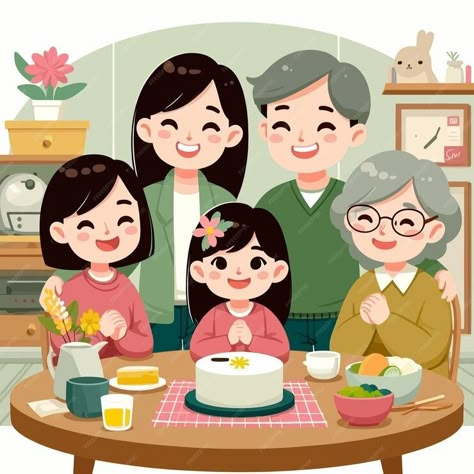 Premium Vector | A kawaii family gathering in a new occasion Family Cartoon Pictures, Happy Family Drawing, Family Picture Cartoon, Smile Illustration, Family Graphic, Cute Sketch, Birthday Prayer, Cartoon Family, Family Drawing